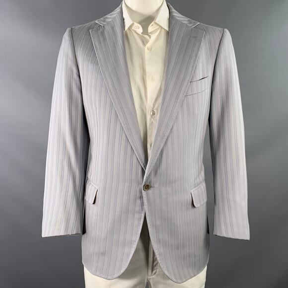 ASTOR & BLACK Size 44 Grey Blue Stripe Single Breasted Sport Coat - Picture 1 of 9